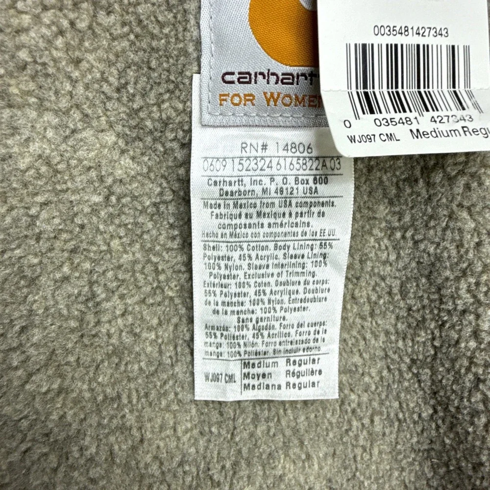 Carhartt Detroit Jacket Sherpa Lined Womens Medium WJ097 CML Camel Brown NWT NOS